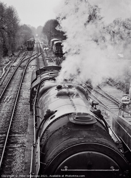 Vintage Steam Train from above - Watercress Railwa Picture Board by Peter Greenway