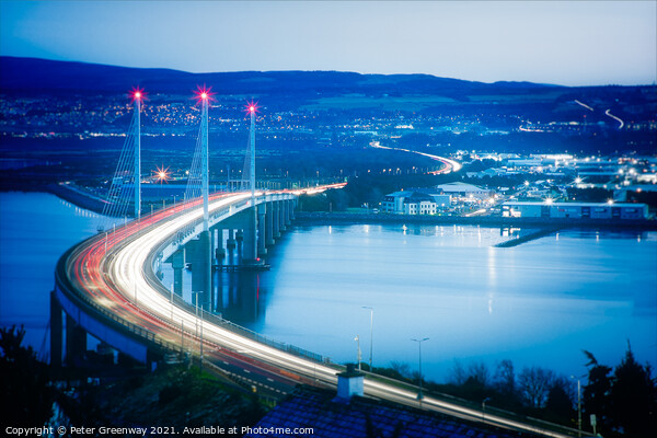 Light Trails Over Kessock Bridge In Inverness After Dark Picture Board by Peter Greenway