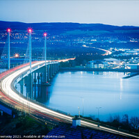 Buy canvas prints of Light Trails Over Kessock Bridge In Inverness After Dark by Peter Greenway