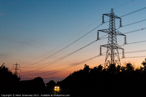 British Electricity Power Pylons At Sunset Picture Board by Peter Greenway