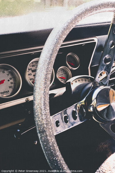 Classic American Car Steering Wheel & Dashboard Picture Board by Peter Greenway