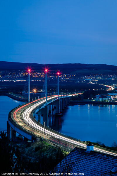Traffic Light Trails Over Kessock Bridge In Inverness After Dark Picture Board by Peter Greenway