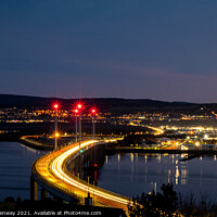 Buy canvas prints of Traffic Light Trails Over Kessock Bridge In Inverness After Dark by Peter Greenway