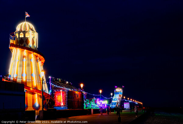 Illuminated Helter Skelter At The Hunstanton Seafront Funfair Picture Board by Peter Greenway