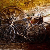 Buy canvas prints of Old Pedal Cycles Propped Up Against A Barn Wall by Peter Greenway