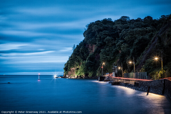 The Famous 'Ness' Headland In Shaldon Illuminated At Night Picture Board by Peter Greenway