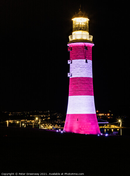 Smeaton's Tower Illuminated At Night On The Hoe, Plymouth Picture Board by Peter Greenway