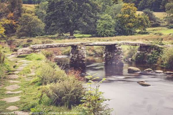 The Ancient 'Clapper Bridge' At Packbridge, Dartmoor, Devon Picture Board by Peter Greenway