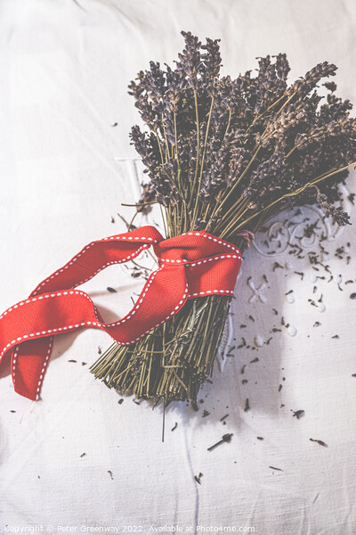 Bunches Of Dried Lavender Tied With A Red Ribbon Picture Board by Peter Greenway