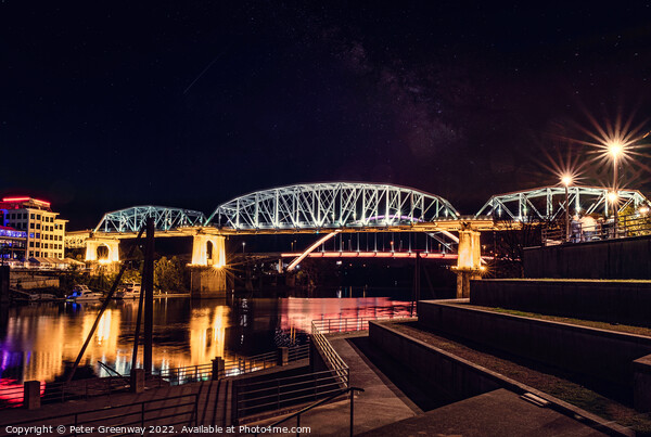 The John Seigenthaler Pedestrian Bridge In Nashville, Tennessee Illuminated At Night Picture Board by Peter Greenway