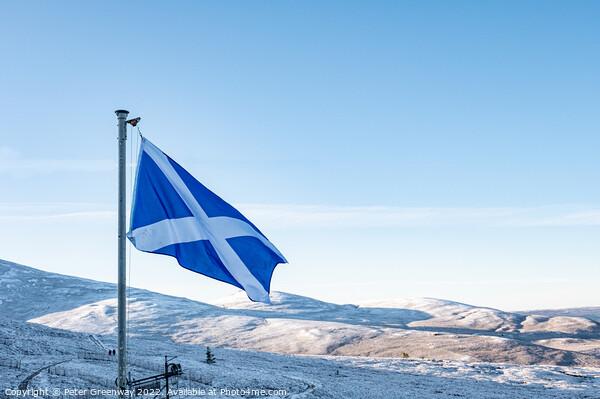 The Scottish Flag Flying In The Cairngorm Ski-Resort In The Scot Picture Board by Peter Greenway