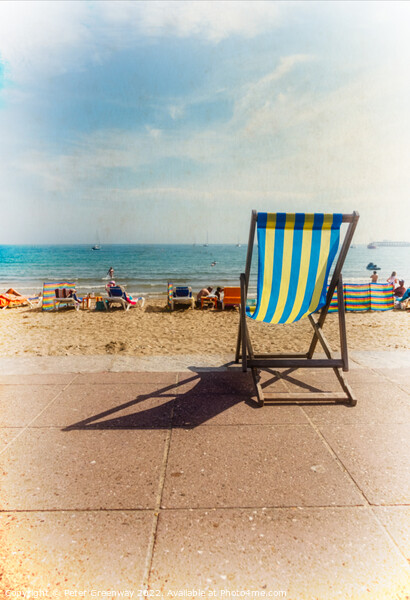 English Seaside Deckchairs On The Sandy Beach & Sea In Swanage Picture Board by Peter Greenway