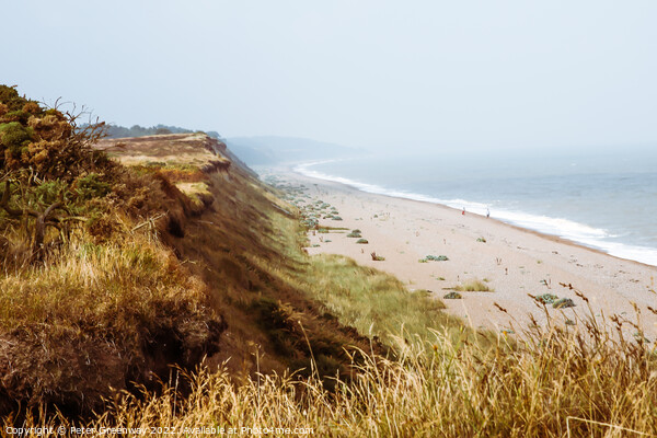 Couple Walking Along A Deserted Dunwhich Bay, Suffolk Picture Board by Peter Greenway