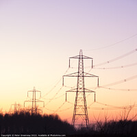 Buy canvas prints of British Power Pylons On A Winters Evening Sunset by Peter Greenway