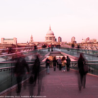 Buy canvas prints of The Millennium Bridge, St Paul's Cathedral, London At Rush Hour by Peter Greenway