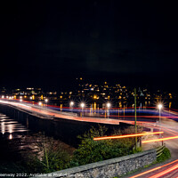 Buy canvas prints of Traffic Light Trails Across Shaldon Bridge, Devon by Peter Greenway