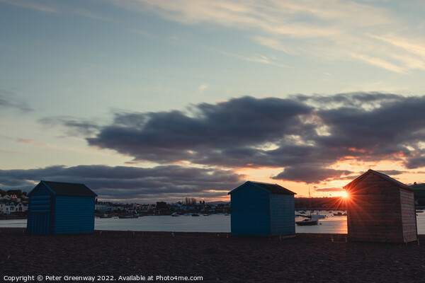 Beach Huts On Teignmouth's Back Beach At Sunset Picture Board by Peter Greenway