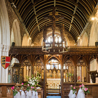 Buy canvas prints of Cockington Church, Devon Decorated For A Wedding by Peter Greenway