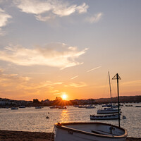 Buy canvas prints of Rowing Gig Moored On Teignmouth's Back Beach At Sunset by Peter Greenway
