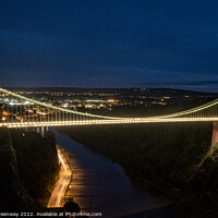 Buy canvas prints of Traffic Light Trails Under The Clifton Suspension Bridge, Avon A by Peter Greenway