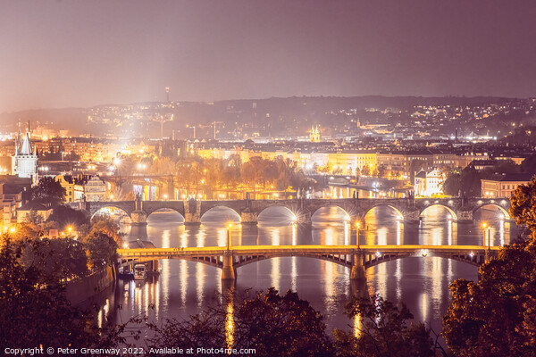 The City Lights Of Prague & The River Vltava From Letna Park Hil Picture Board by Peter Greenway
