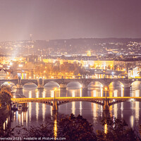 Buy canvas prints of The City Lights Of Prague & The River Vltava From Letna Park Hil by Peter Greenway