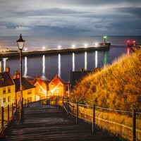 Buy canvas prints of '199 Steps' In Whitby At Night by Peter Greenway