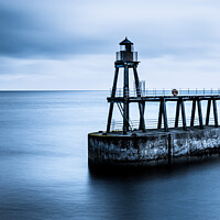 Buy canvas prints of The Red Shipping Lighthouse On The East Pier At Whitby On A Cold by Peter Greenway