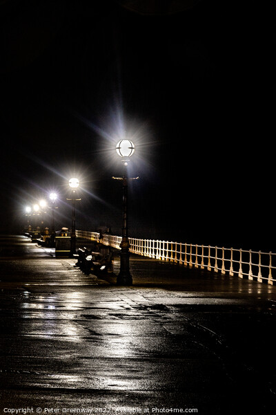 The Promenade Along Whitby Pier At Night Picture Board by Peter Greenway