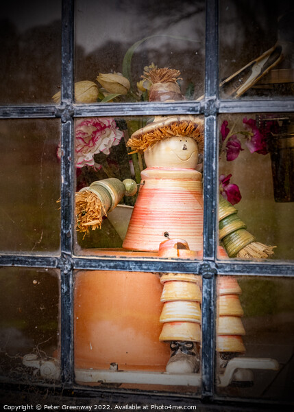 Flowerpot Man In A Window Of A Cottage At Arlington Row, Bibury Picture Board by Peter Greenway