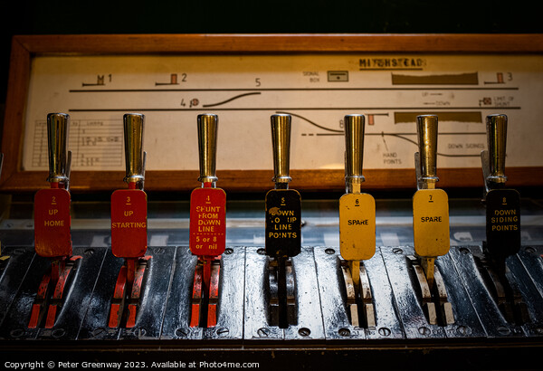 Vintage Signal Levers On The Watercress Line, Hampshire Picture Board by Peter Greenway