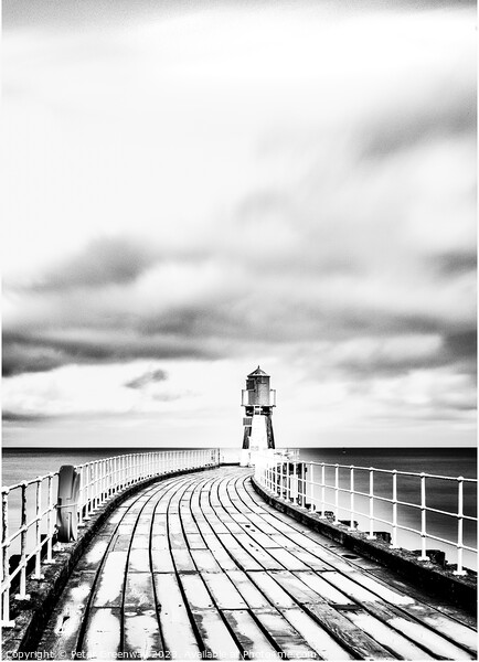 The Green Shipping Light House At The End Of The Pier At Whitby  Picture Board by Peter Greenway