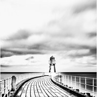 Buy canvas prints of The Green Shipping Light House At The End Of The Pier At Whitby  by Peter Greenway