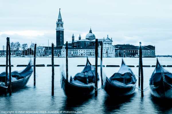 Moored Gondolas Off St Marks Square, Venice Before Dawn Picture Board by Peter Greenway