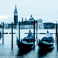Buy canvas prints of Moored Gondolas Off St Marks Square, Venice Before Dawn by Peter Greenway