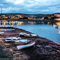 Buy canvas prints of Rowing Gigs Moored On Shaldon Beach At Low Tide Du by Peter Greenway