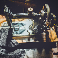 Buy canvas prints of Hand Cranked Vintage Sewing Machine Sunlit On A Wo by Peter Greenway