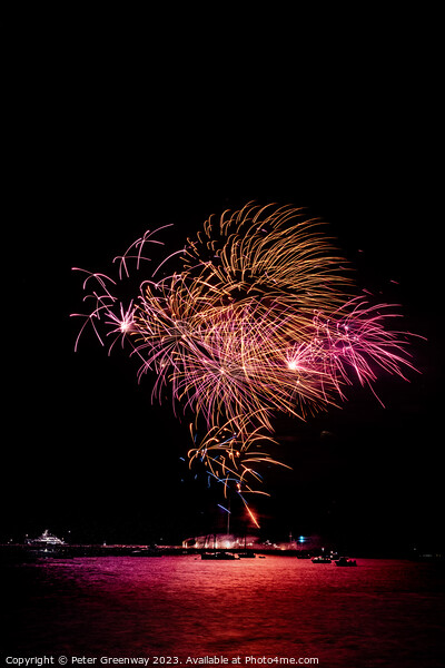 Fireworks Over The Harbour Water In Plymouth Picture Board by Peter Greenway
