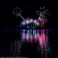 Buy canvas prints of Fireworks Over The Water In Plymouth Harbour by Peter Greenway
