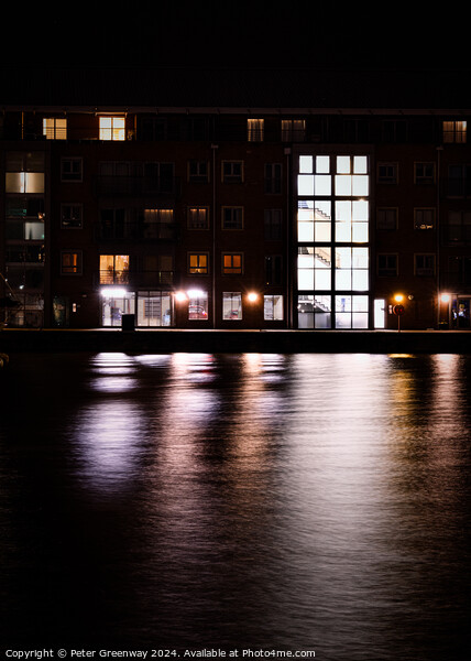 Illuminated Quayside Apartments Across The Quay At The Historic  Picture Board by Peter Greenway
