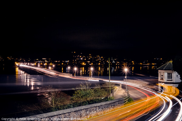 Traffic Light Trails Across The Famous Shaldon Bri Picture Board by Peter Greenway