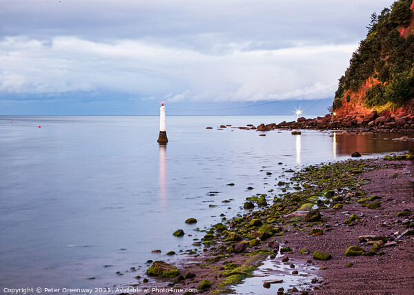 Shaldon Beach, Harbour Lighthouse And The Famous N Picture Board by Peter Greenway