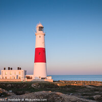 Buy canvas prints of Moonrise At The Iconic Candy Striped Lighthouse At Portland Bill, Dorset by Peter Greenway