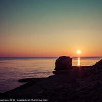 Buy canvas prints of Pulpits Rock, Portland Bill At Sunset by Peter Greenway