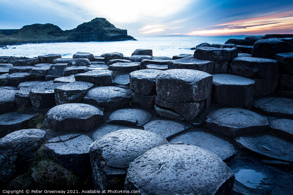 The Basalt Columns At The Giants Causeway At Sunse Picture Board by Peter Greenway