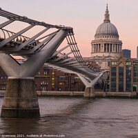 Buy canvas prints of Millennium Bridge & St Pauls Dome On A Winters Sun by Peter Greenway