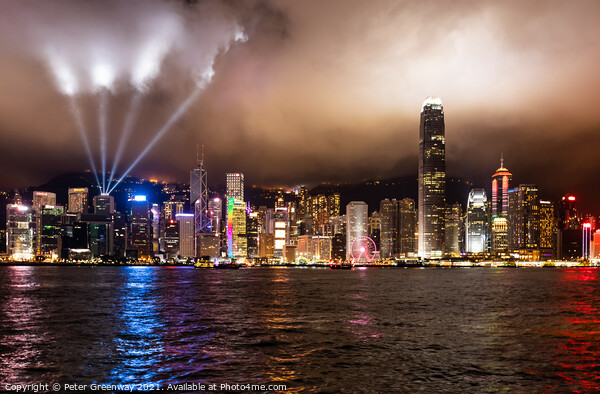 Laser Light Show Over Victoria Harbour At Tsim Sha Tsui, Hong Kong Picture Board by Peter Greenway