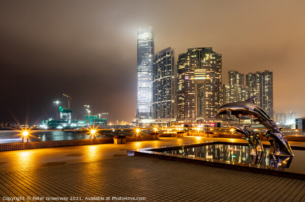 Leaping Dolphin Statues At Kowloon Harbour Picture Board by Peter Greenway