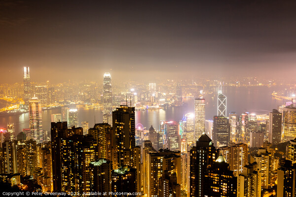 Night Time View Over Hong Kong Island From 'The Peak' Picture Board by Peter Greenway