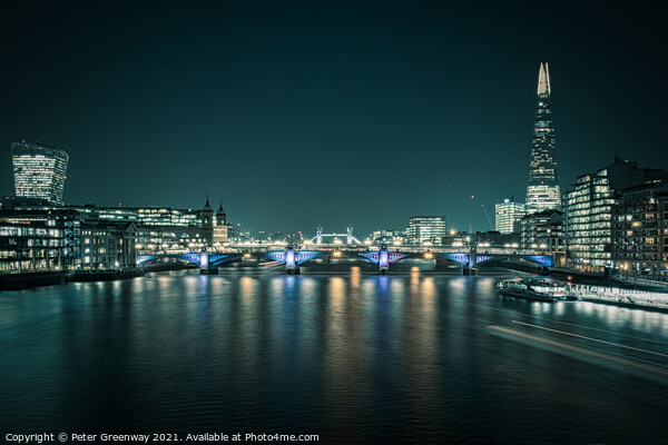 Night-time View Of London From The Millennium Bridge Picture Board by Peter Greenway